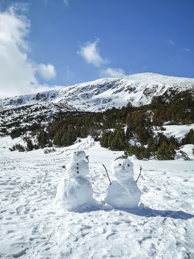 白天，蓝天下白雪覆盖着高山
